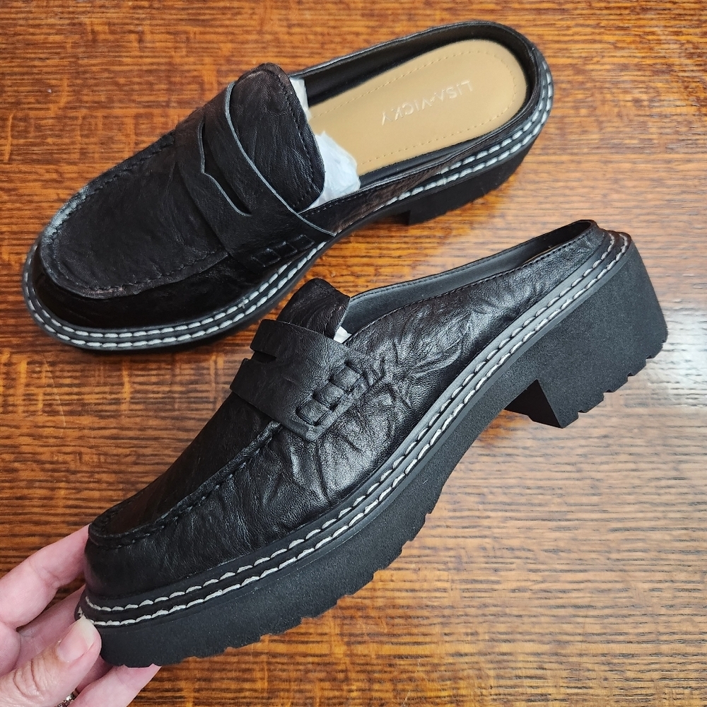Lisa Vicky Mules Pace -V Black leather Cushioned Footbed Size 8.5 New in Box - Picture 2 of 10
